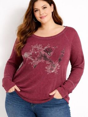 Vintage Graphic Y2K Torrid Waffle Knit Burgundy LS 2X